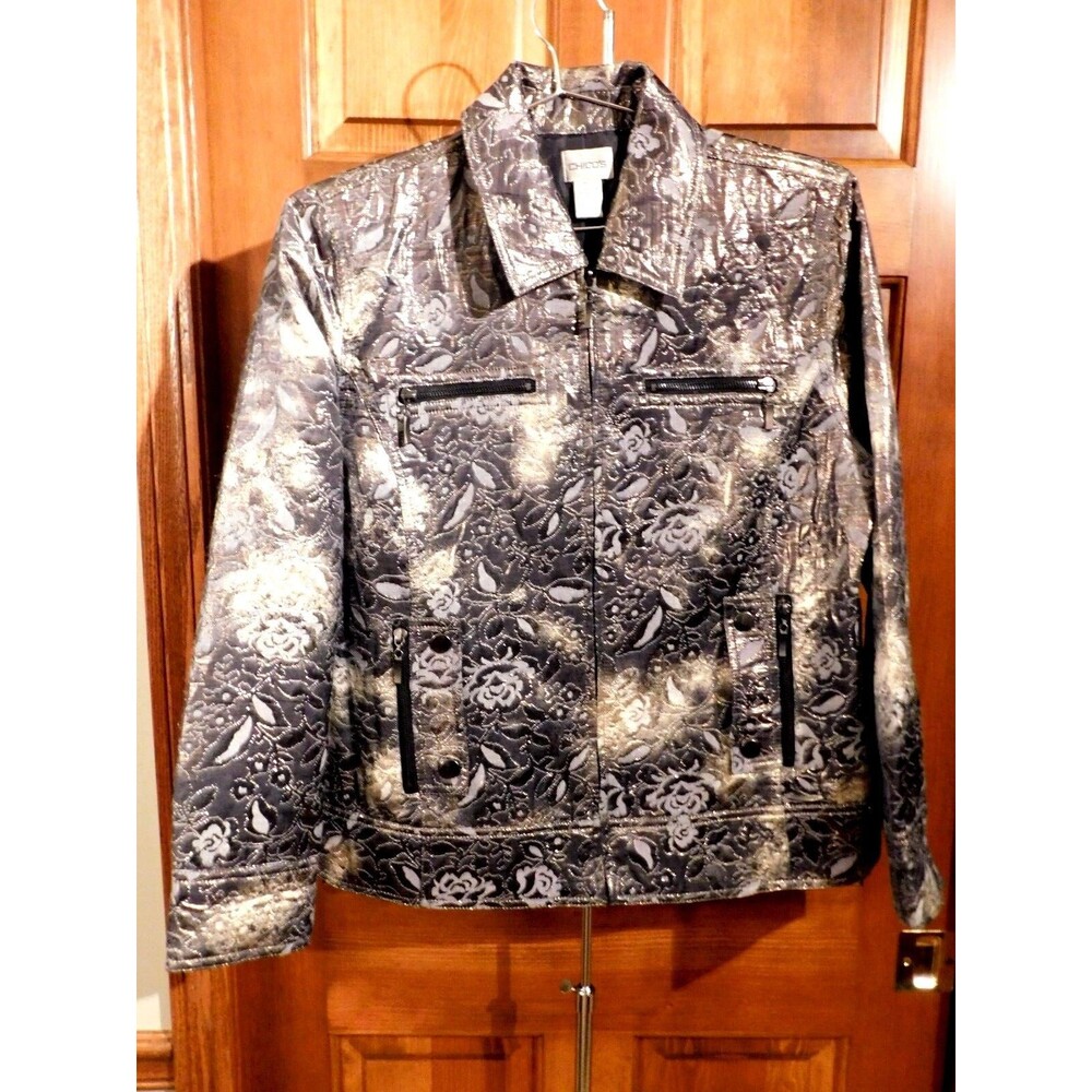 Chico Size 2 Dark Gray / Gold / Silver Multi Color Blazer / Jacket RN79984 - Picture 2 of 7